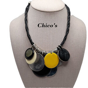Chico's Twisted Leather Enamel Disk Necklace, New With Tags, 19"